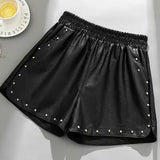 Leather Shorts Suit Shorts Women Autumn and Winter Loose High Waist A- line Elastic Waist Wide-Leg Bootcuts
