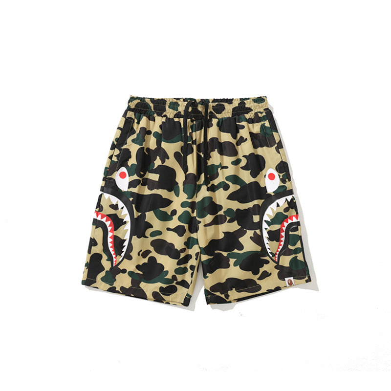 A Bath Ape Shorts Men's Side Double Shark Head Windbreaker Cloth Shorts Elastic Waist Shorts