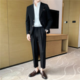 Men Suit Double Buckle Cropped Pants Two-Piece Set
