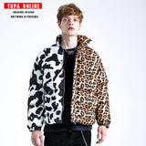 Men Fall Outfits High Street Thickened Cotton-Padded Coat Cow Leopard Print Color Matching Bread Coat Loose Couple Jacket Coat