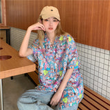 Harajuku Clothing for men Casual Shirts Printed Shirt Retro Loose Short Sleeve Top Print