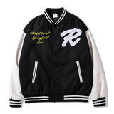 Mens Fall Outfits Hip Hop Retro Cartoon Flocking Baseball Uniform Jacket Loose PU Leather Stitching Jacket