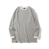 Men Fall Outfits Vintage Stripe Casual Loose Long Sleeve T-shirt Top
