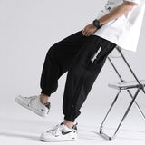 Men Pants Sports Cropped Sweatpants Loose Row Button Pants