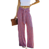Wide Leg Floral Print Pants Loose Casual Pants Women's Autumn Printed High Waist Loose Lace-up Wide Leg Pants