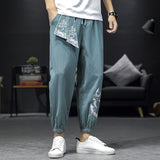 Men Casual Pants plus Size Loose Trousers Summer Cotton Linen Ankle-Tied Men's Linen Pants Loose Cross Crotch Lantern Harem Pants Trendy Men's Pants