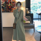 Green Fairycore Dress Long-Sleeved Green Women's Mid-Length Autumn and Winter Loose Hooded Sweater Long Dress
