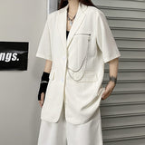 Harajuku Clothing Summer Solid Color Loose Short Sleeve Lapel Suit Top Straight Cropped Pants