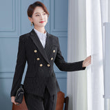 Women Pants Suit Uniform Designs Formal Style Office Lady Bussiness Attire Fashion Autumn And Winter Striped Suit Two-Piece Suit