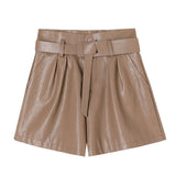 Leather Shorts Fall/Winter Fashion High Waist Slimming Wide Leg Pants PU Leather Pants Boot Pants