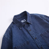 Men Shacket Long Sleeve Autumn Shirt Autumn Shirt Solid Color Mixed Color Stripe Sleeve Loose Casual Denim Shirt