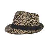 Fedora Hat Leopard Print Woolen Thick Billycock Fedora Hat Fashion British Style Felt Cap