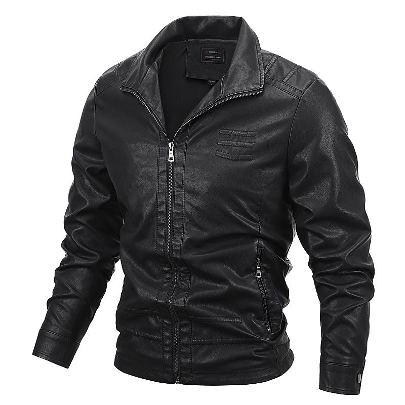 80's Leather Jacket Spring and Autumn Men's Leather Jackets Velvet Youth Motorcycle Leather Coat Men's Coat