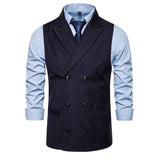 Tuxedo Vests Solid Color Simple Double Breasted Suit Vest Men's Casual Business