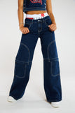 Low Rise Jeans Side Pocket Wide Leg Jeans Overalls