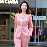 Women Pants Suit Uniform Designs Formal Style Office Lady Bussiness Attire Pink Suit Spring Fashion Two-Piece Suit