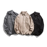 Men Shacket Long Sleeve Autumn Shirt Autumn Solid Color Simple Retro Workwear Shirt