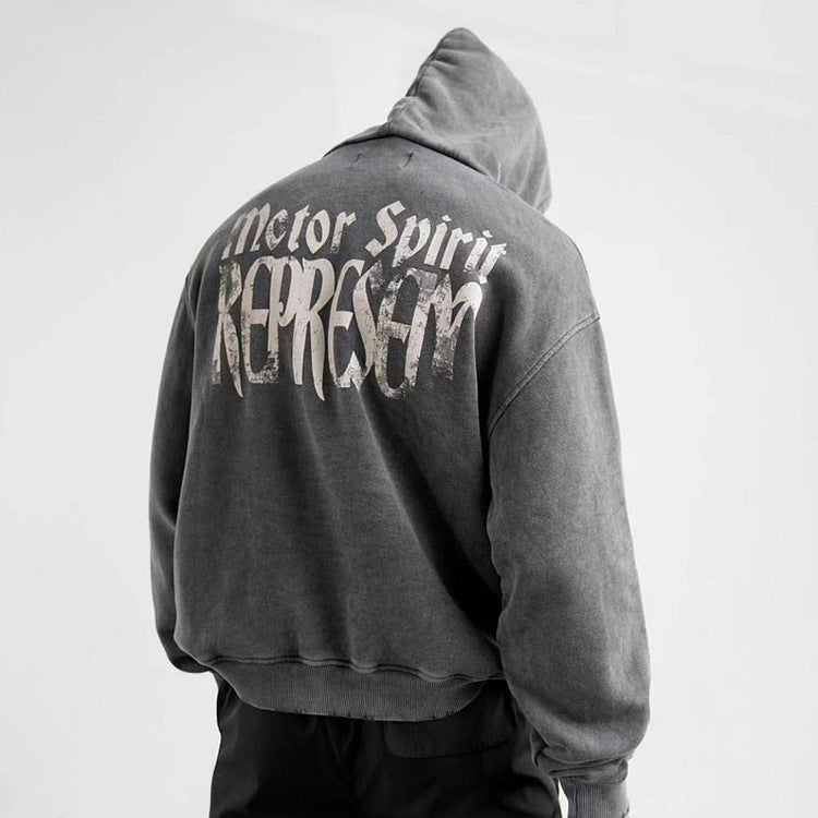 Represent Letter Print Hoodie Represent Hoodie Washed Distressed Casual Terry Hooded Loose Pullover Sweatershirt Men