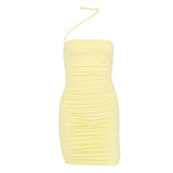 Drawstring Tight Homecoming Dresses Autumn and Winter Backless Tight Pleated Suspender Sheath Skirt Dress