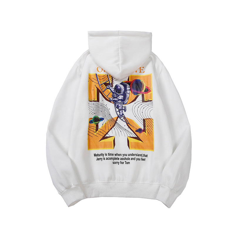 Autumn And Winter Astronaut Ladder Arrow Velvet Padded Hooded Sweatshirt Men And Women Same Style