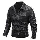 80's Leather Jacket Fall Winter Men Coat Fleece Padded Clothes Motorcycle Clothing