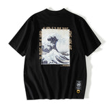 Men T Shirt Summer Casual Tops Wave Printed Short Sleeve T-shirt Men's round Neck Half Sleeve Street Fashion Loose Half Sleeve