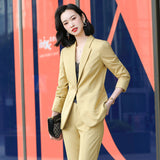 Women Pants Suit Uniform Designs Formal Style Office Lady Bussiness Attire Yellow Fashion Business Suit