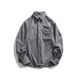 Men Shacket Long Sleeve Autumn Shirt Autumn Solid Color Pocket Shirt Simple Style Lapel Shirt