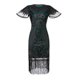 Flapper Dress Handmade Embroidery Beads Sequin Dress Banquet Dress Short Sleeve Tassel Dress