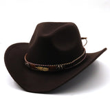 Wester Hats Metal Leaf Belt Cowboy Hat Autumn and Winter Woolen Bowler Hat Wide Brim Jazz Felt Cap