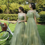 Green Fairycore Dress Bridesmaid Dress Long off-Shoulder Bridesmaid Group Evening Dress Graduation Host Party Dress Female
