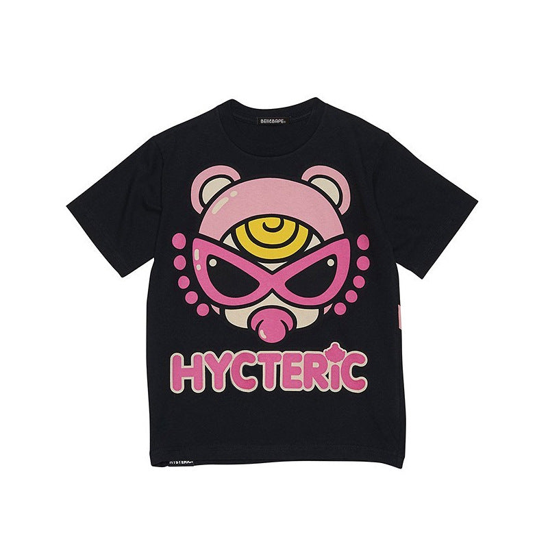 A Ape Print for Kids T Shirt Short Sleeve T-shirt Summer round Collar in Black