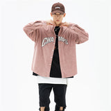 Men Shacket Long Sleeve Autumn Shirt Autumn Letter Embroidery Loose Shirt