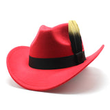 Wester Hats Feather Woolen Jazz Top Hat Men's Ladies' National Style Autumn and Winter Felt Cap Broad-Brimmed Hat