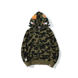 A Ape Print Hoodie Autumn and Winter Shark Head Terry Sweater Men's and Women's Casual Camouflage Thin Sweater Baggy Coat