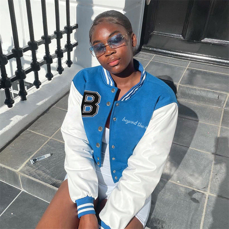 Cheerleader Letterman Jacket Color Matching Printing Stand Collar Baseball Uniform Short