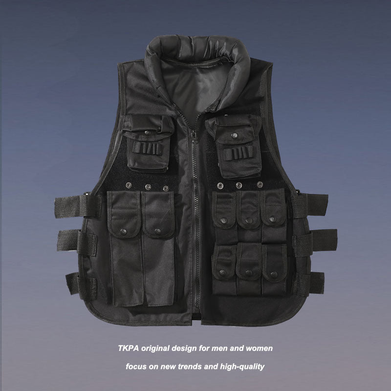 Mens Fall Outfits Autumn and Winter Cargo Pants Multi-Pocket Vest Jacket Hip Hop Vest