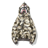 A Bath Ape Autumn and Winter Camouflage Shark Hooded Sweater Fleece Men's and Women's Coats