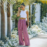 Wide Leg Floral Print Pants Loose Casual Pants Women's Autumn Printed High Waist Loose Lace-up Wide Leg Pants