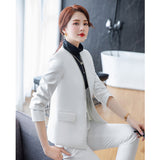 Women Pants Suit Uniform Designs Formal Style Office Lady Bussiness Attire White Spring And Autumn Formal Wear Slim Fit