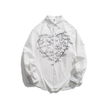 Men Long Sleeve Autumn Loose Printed Green Casual Shirt