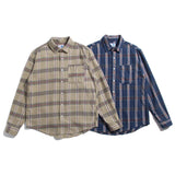 Men Shacket Long Sleeve Autumn Shirt Autumn Striped Grid Lapel Cardigan Youth Shirt