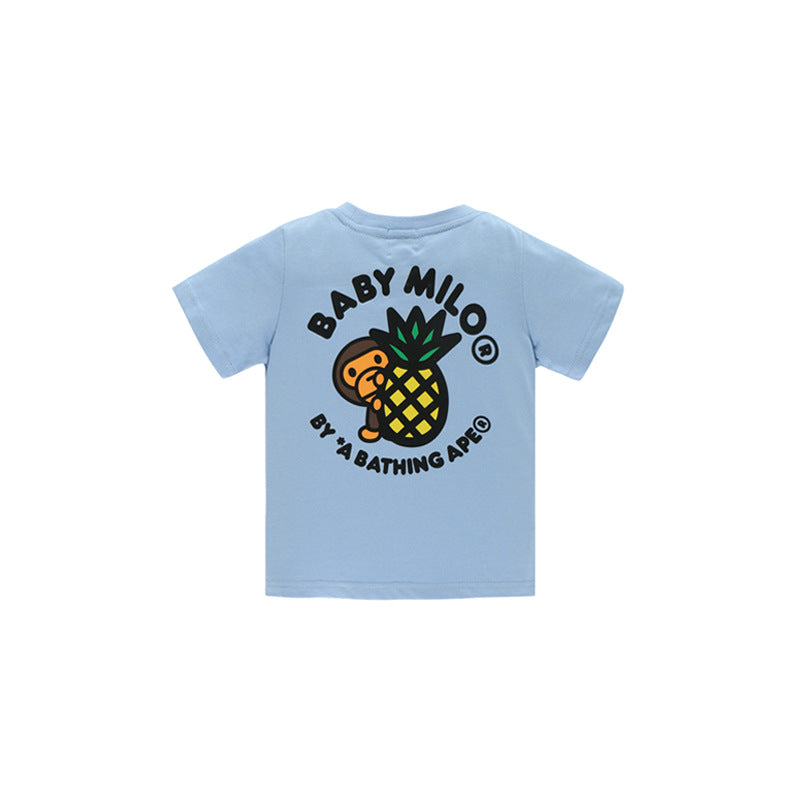 A Ape Print Baby Milo for Kids T Shirt Baby Milo Pineapple Little Monkey T-shirt Children Cartoon Men and Women Baby Clothes Short Sleeve