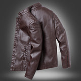 1970S East West Calfskin Motorcycle Jacket, Biker's Leather Jacket Men's Spring and Autumn Stand Collar PU Leather Jacket