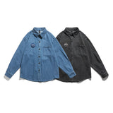 Men Shacket Long Sleeve Autumn Shirt Autumn Shirt Japanese Style Youth Fashion Loose Comfortable Vertical Striped Denim Shirt