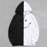 Split Hoodie Demons and Angels Smiley Face Stitching Hooded