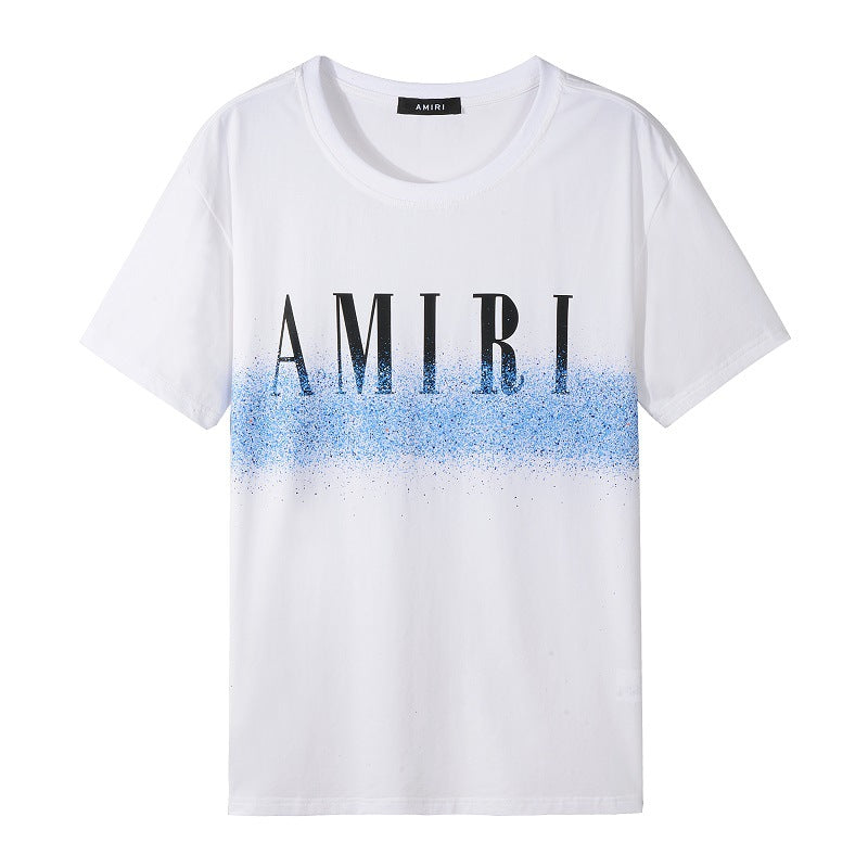 Amiri T Shirt Color Ink Splash Paint Lettered Casual Round Neck