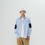 Men Shacket Long Sleeve Autumn Shirt Loose Long Sleeve Striped Embroidered Lapel Shirt for Men