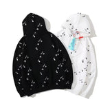 Autumn And Winter Full Printed Palm Letter Pullover Velvet Padded Hooded Sweatshirt