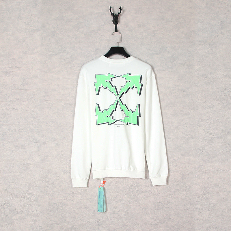 Autumn And Winter Green Lightning Arrow Pattern Crew Neck Pullover Sweatshirt
